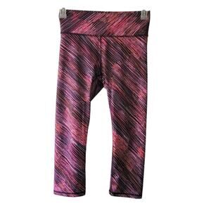 Medium Champion pink black and ride striped leggings, thick waist, cropped